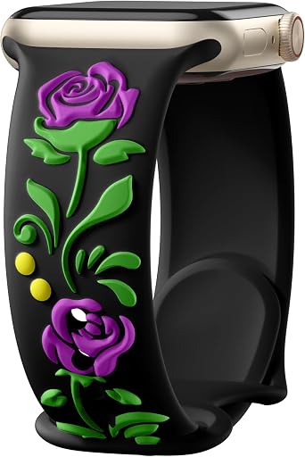Wepro Engraved Band for Apple Watch Bands Series 11 10 42mm SE 3 2 40mm 8 41mm 38mm Women for iWatch Bands Series 6 5 3 9 7 4 2 1 Dressy Cute Fancy Rose Soft Silicone Band 3D Floral Embossed, Black