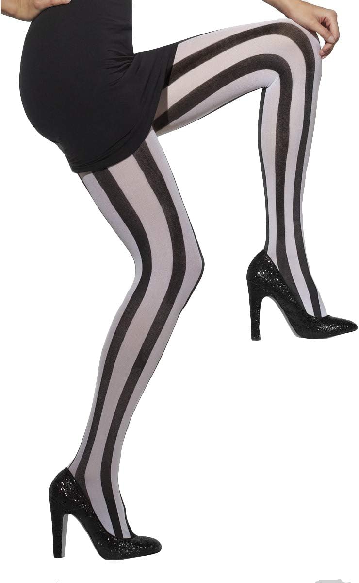Smiffys Opaque Tights, Black & White Vertical Stripes, Fever Hosiery Fancy Dress, Cosmetic Dress Up Accessories