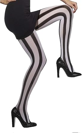Opaque Vertical Striped Tights, Black 
