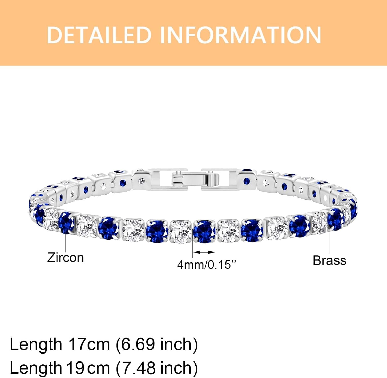 4mm Colorful Round Cut Cubic Zirconia Tennis Bracelet - Platinum Plated Bracelets for Women - Size 6.7"/7.5" YA5032 image 3