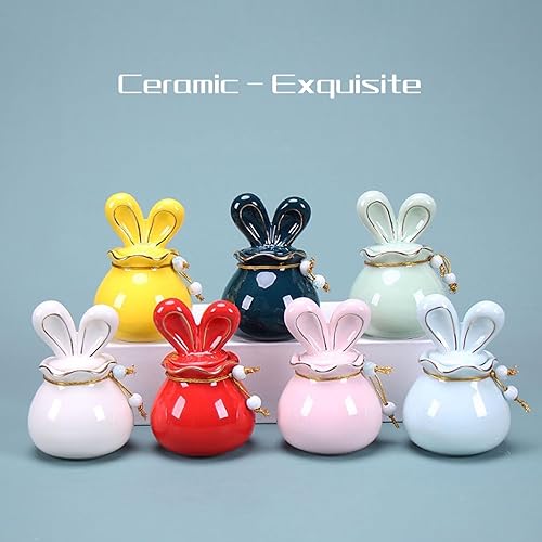 Miniatura 2 de Urnas de recuerdo de cremación de cerámica para cenizas humanas o mascotas, urna decorativa con cubierta de oreja de conejo y bolsa de bendición,