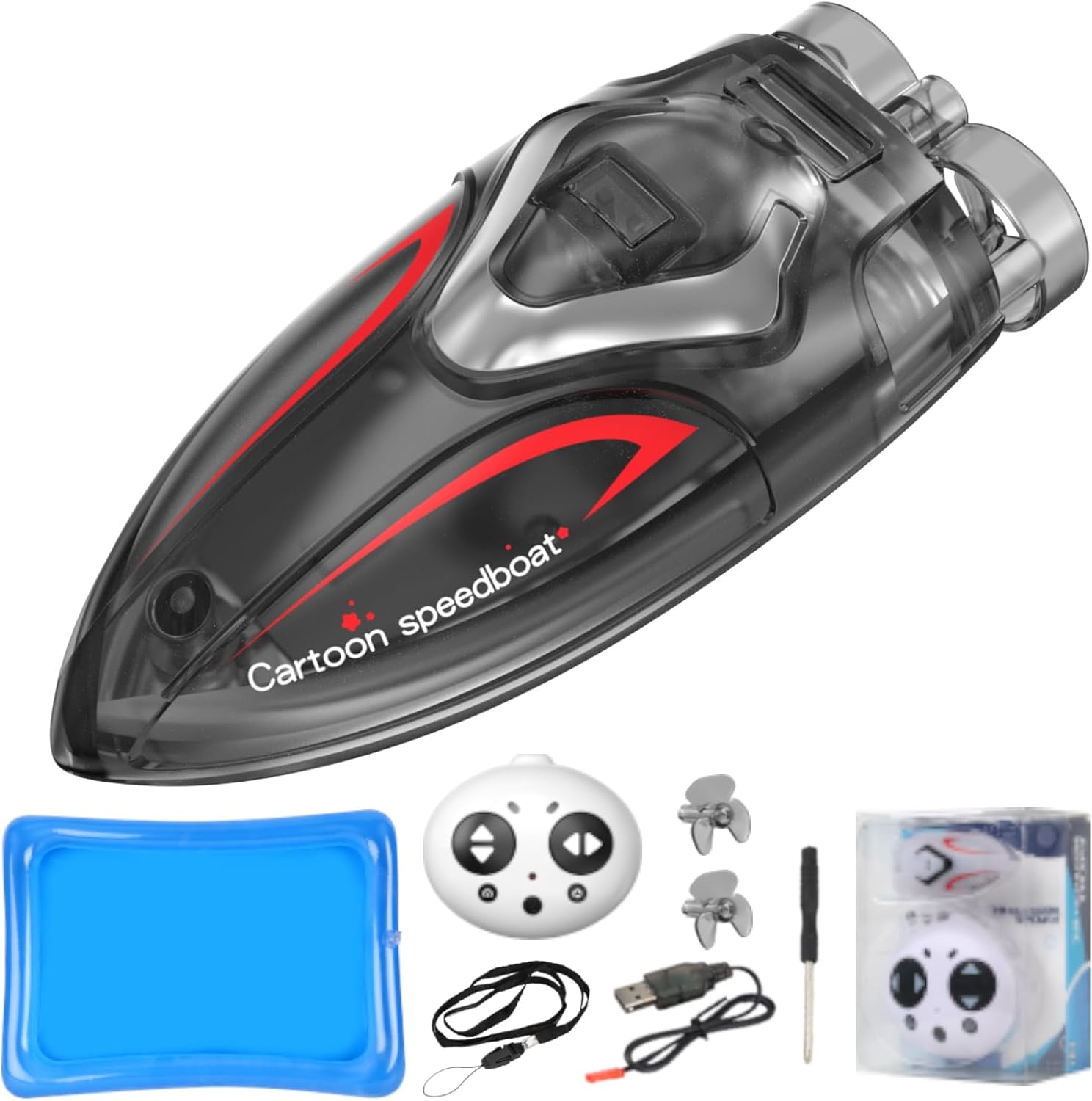 Mini RC Boat with LED Lights 360° Rolling Stunt 2.4GHz Remote Control Waterproof Racing Boat High-Speed Remote Control Watercraft Toy for Kids & Adults Suitable for Pools, Lakes & Bathtubs Black