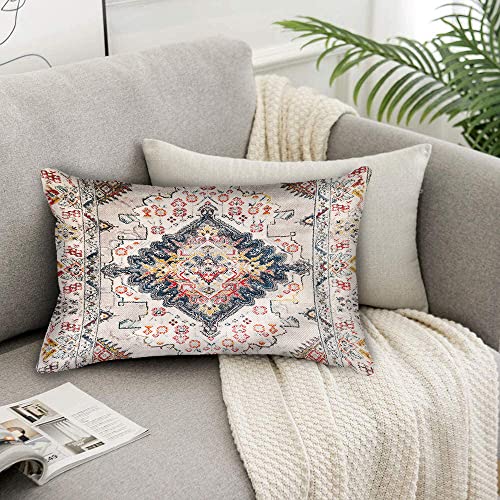 Snycler Boho Style Throw Pillow Cover Ethnic Design Pattern Linen Persian Carpet Tribal Pattern Throw Pillow Case Cushion Cover Home Office Decorative Square 12X20 Inch #TOP2