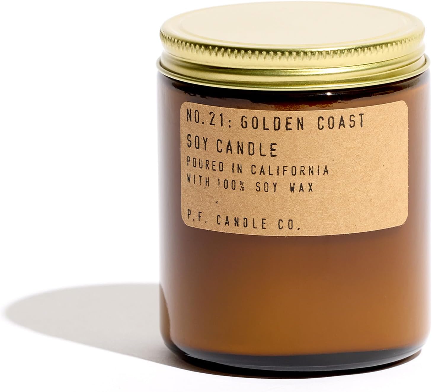 P.F. Candle Co. Golden Coast Classic Standard Scented Soy Wax Candle (7.2 oz) 40-50 Hour Burn Time, Amber Glass Jar, Made in The U.S.A.