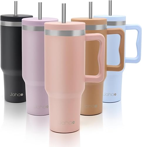 Vaso de 40 onzas con asa y tapa con pajilla, reutilizable, aislada, botella de agua de acero inoxidable, taza al vacío, taza de café de viaje, a