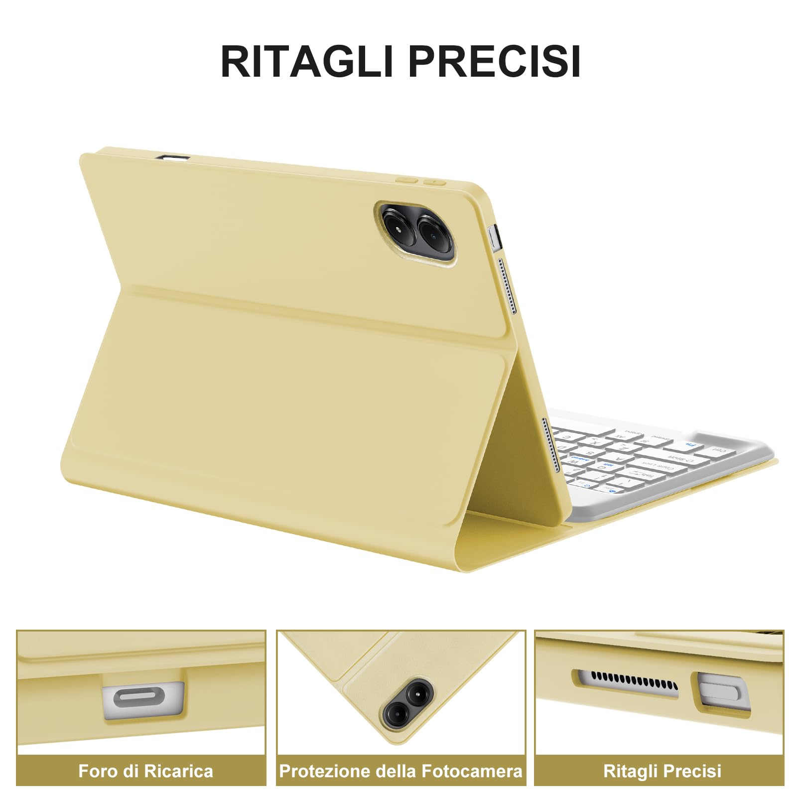 Custodia Con Tastiera Bluetooth Per Redmi Pad Pro 12.1 2024 – Italiana QWERTY, Staccabile, Con Ricarica USB-C, Verde Scuro