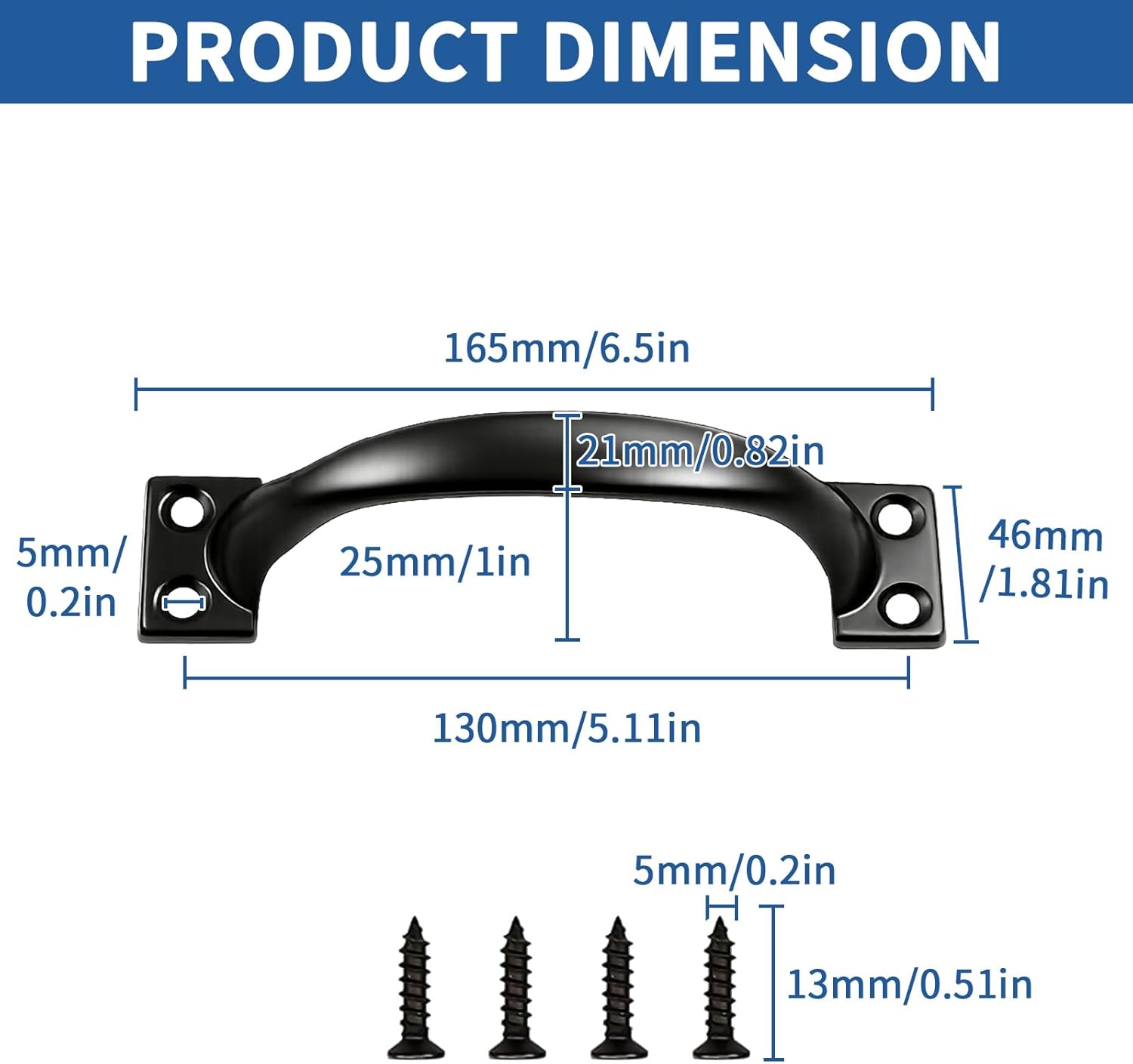 TamBee 2PCS 6-1/2 Inch Pulls Black Door Pull Handle Metal Kitchen Cabinets Furniture Wardrobe Medicine Handle in Black Door Hardware