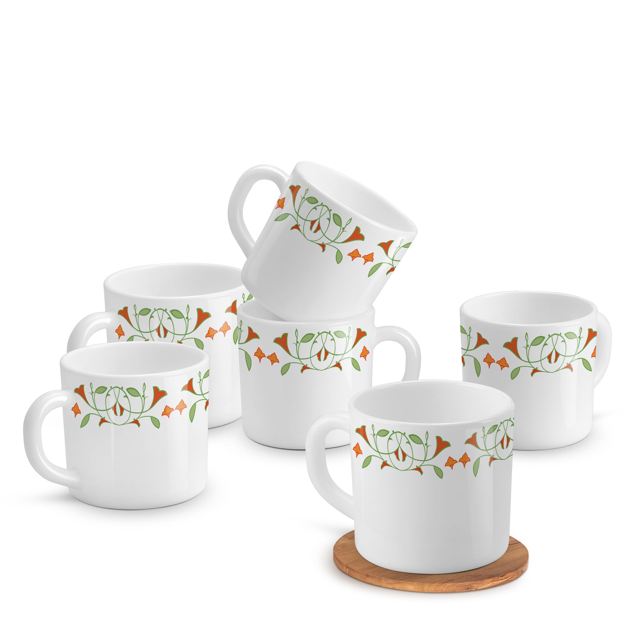 Treo By Milton Opalware Amara 18 Meena Cup Set | Microwave & Dishwasher Safe | Bone-Ash Free | Tempered Toughness | Set of 6, 180 ml Each | White | Mug Set for Tea, Coffee, Daily Use & Gifting-image-37