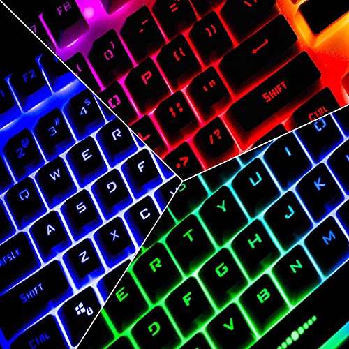 Image of Mechanical Gaming Keyboard and Mouse Set , Rainbow LED, USB Wired Desktop Combo (Black)
