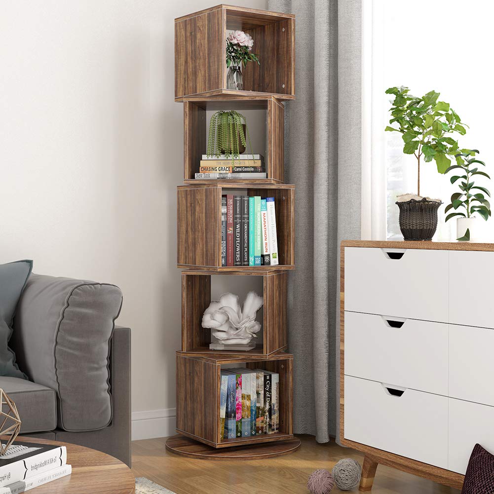 Buy Tribesigns 5 Cube Rotating Bookcase, 5Tier Rustic Corner Bookshelf