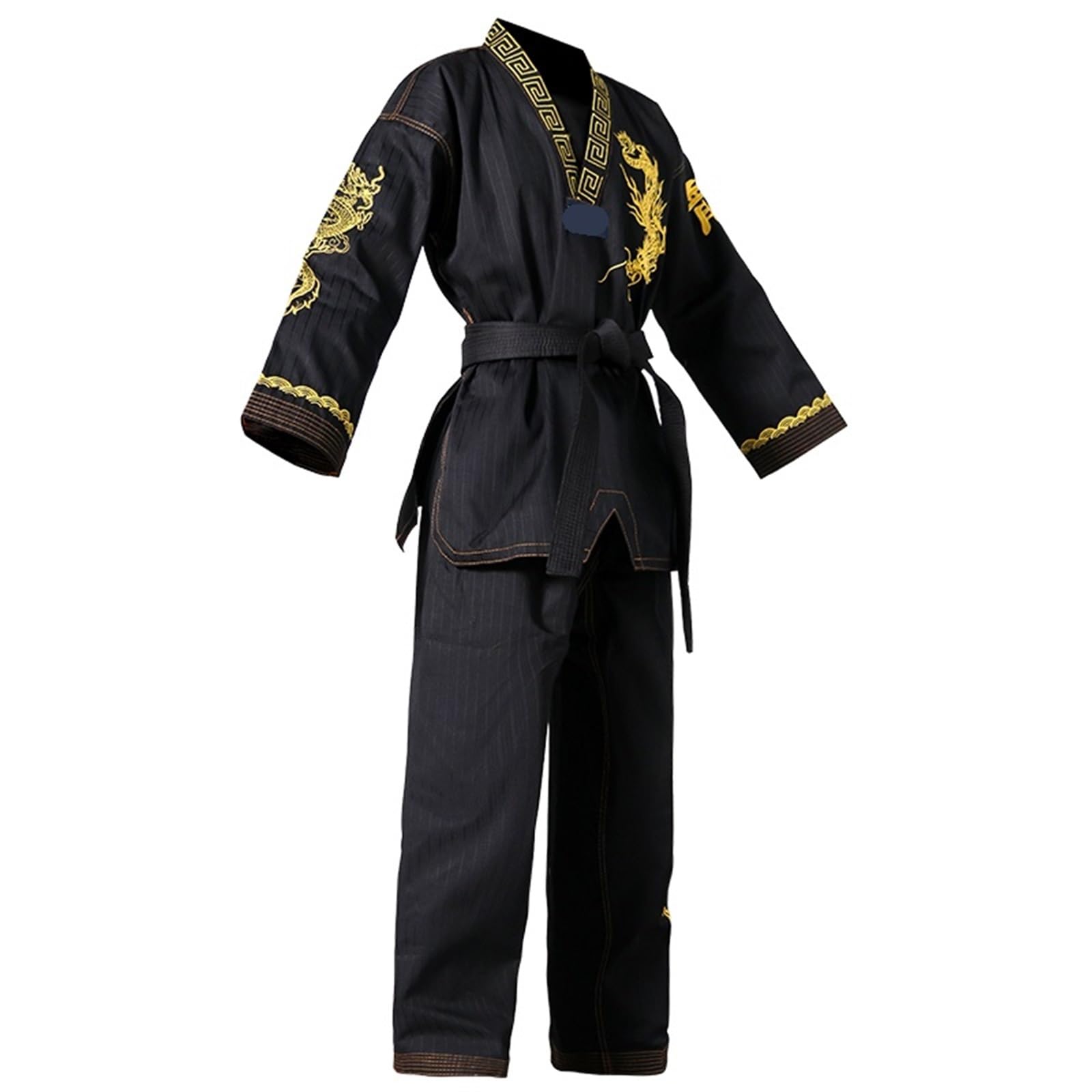 Conjunto de Uniforme de Taekwondo Negro, Traje Ligero de Taekwondo con cinturón for niños y Adultos, Unisex, con Bordado de dragón.
