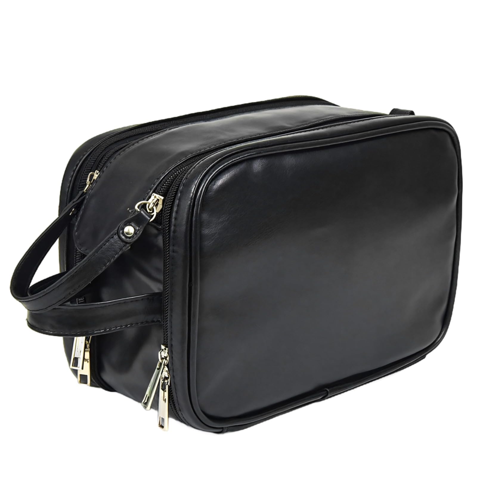 Generisch Neceser de aseo para hombre, de piel sintética, bolsa de aseo para hombres, bolsa de afeitar de viaje, bolsa de afeitar para colgar, doble cremallera, gran capacidad, color negro