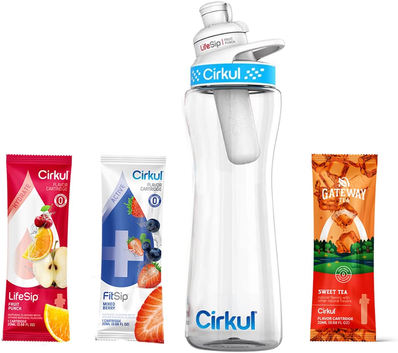 Cirkul 22 oz Plastic Water Bottle Starter Kit with Blue Lid