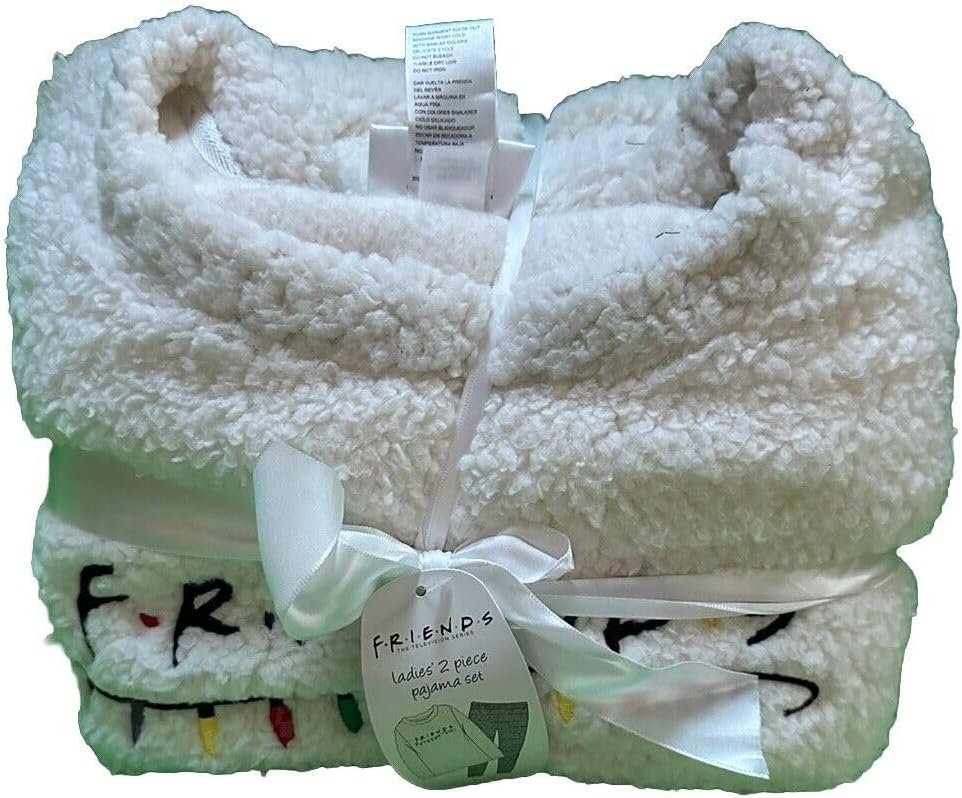 Women's Friends Christmas Plush Pajamas 2 Piece Pajama Set (Large) Winter White - Image 2