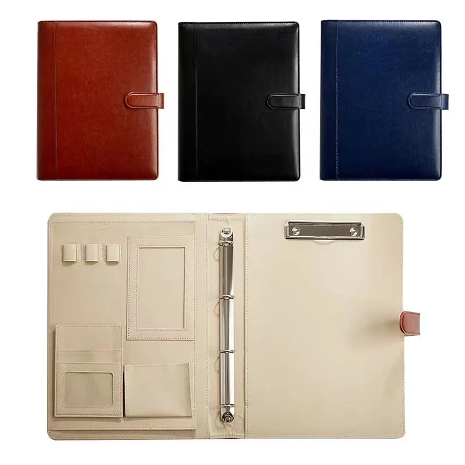 Documents en cuir Porte-documents zippé en PU avec fermeture à glissière et étui for documents cartes(Brown)