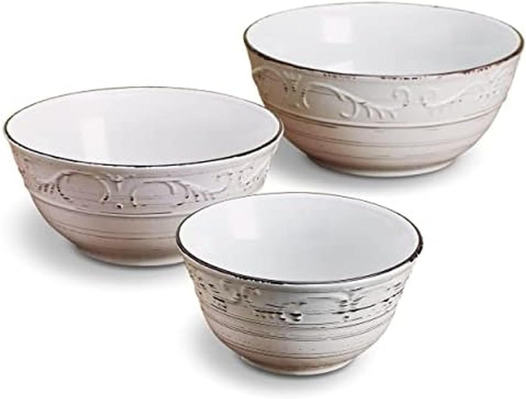 Trellis Serving Bowls, Set of 3, White