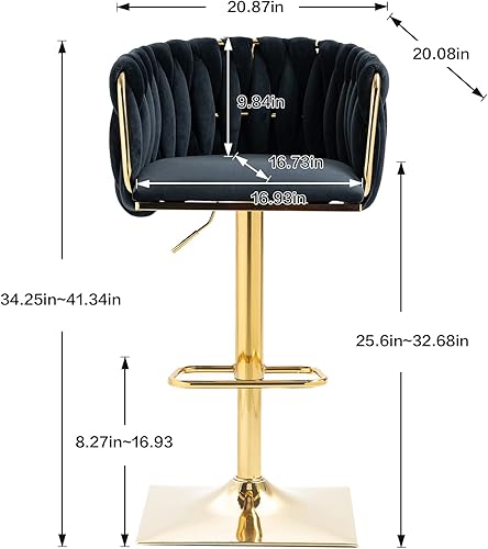 Miniatura 11 de SZLIZCCC Taburete de bar ajustable de terciopelo moderno, taburete de bar giratorio de 360 grados, taburete de isla de cocina curvado con respaldo