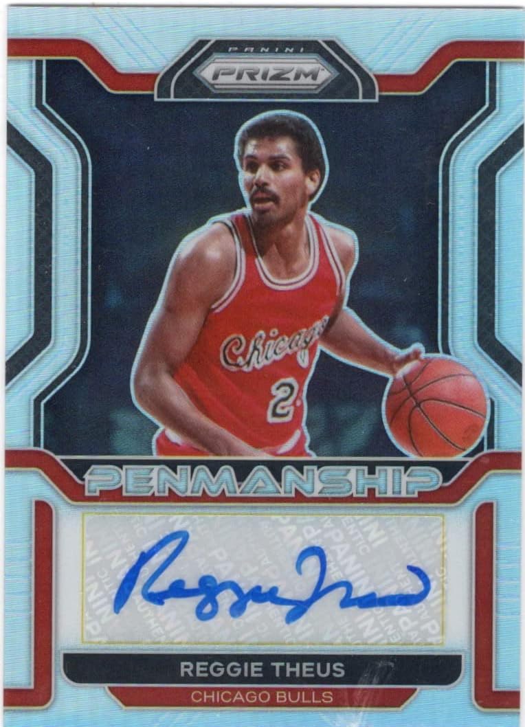 Reggie Theus Autographed Penmanship Prizm Special Insert Collectible Basketball Card- 2022 Panini Donruss Prizm Basketball Card #PM-RTH (Bulls) Free Shipping.