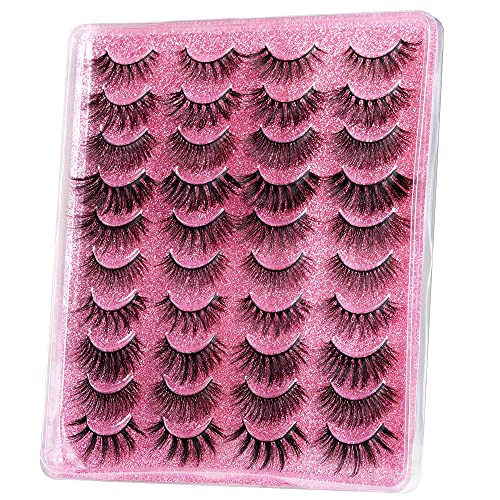 20 Pairs Fluffy Faux Mink Lashes 3D Natural Look to Dramatic Long False Eyelashes Pack Thick Wispy Strip Fake Eye Lashes Multipack by Yawamica
