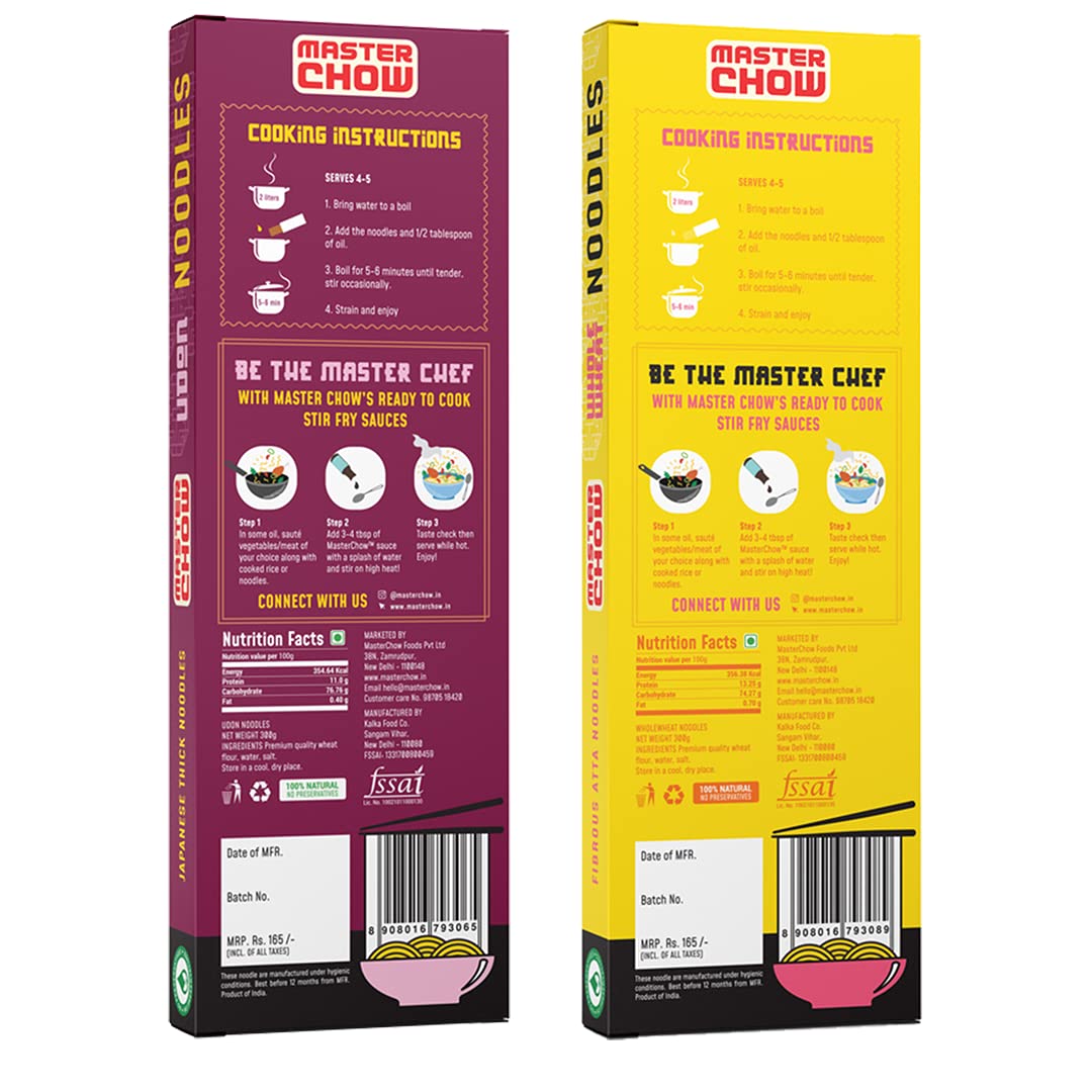 MasterChow Healthy Atta Noodle Pack of 2 - Made with 100% Organic Atta | No Maida, Not Fried | No Artificial Preservatives or MSG |100% Natural | Pack of 2 - Udon & Wholewheat Noodles - 300g Each - Image 2 thumbnail