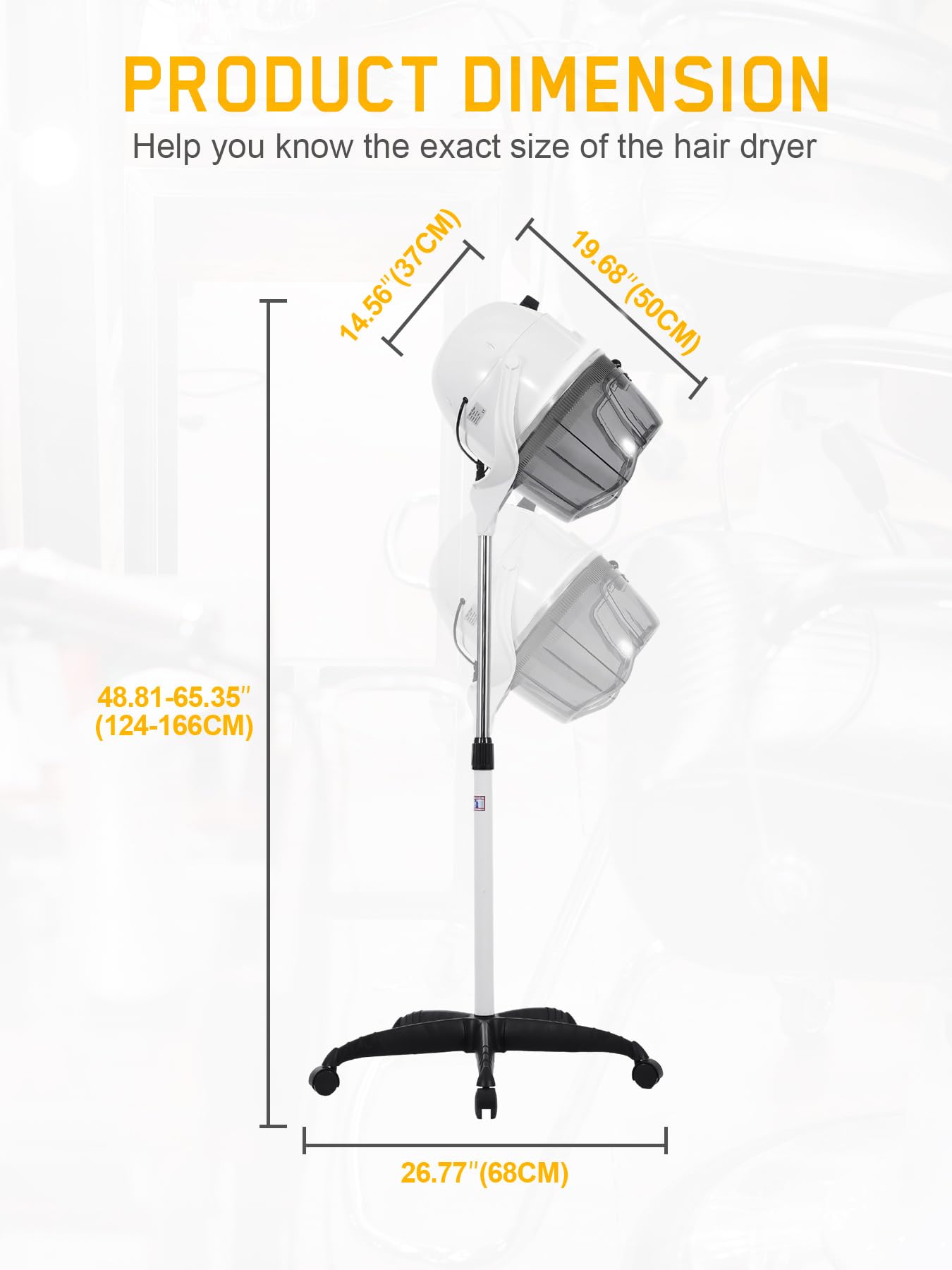 Secador de pelo con soporte, Secador de pelo Profesional 1050W, Altura regulable 78-128cm, Temporizador 0-60 min, Temperatura regulable 0-75℃, Gorro de Secado para Peluquería blanco