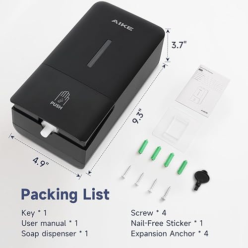 Miniatura 5 de AIKE Dispensador de jabón líquido de montaje en pared para baño comercial 27oz Bomba de empuje manual de gran capacidad, color negro