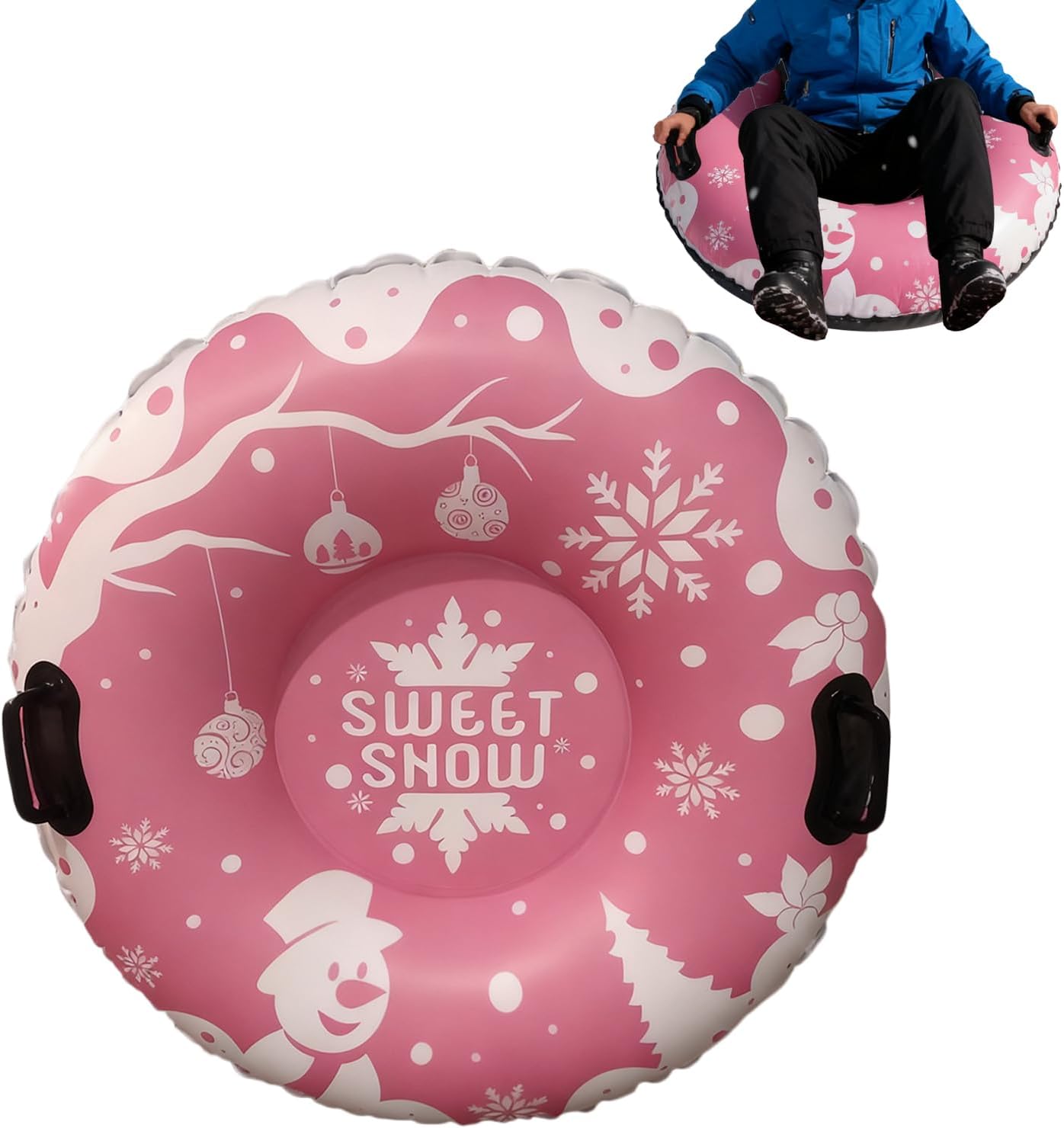 Portable Snow Tubes Kids, Christmas Inflatable Snow Sled, Holiday Sledding Ring, Durable Outdoor Fun Accessory for Driveway Walkway Pool Gathering Party Beach Sports Winter Play