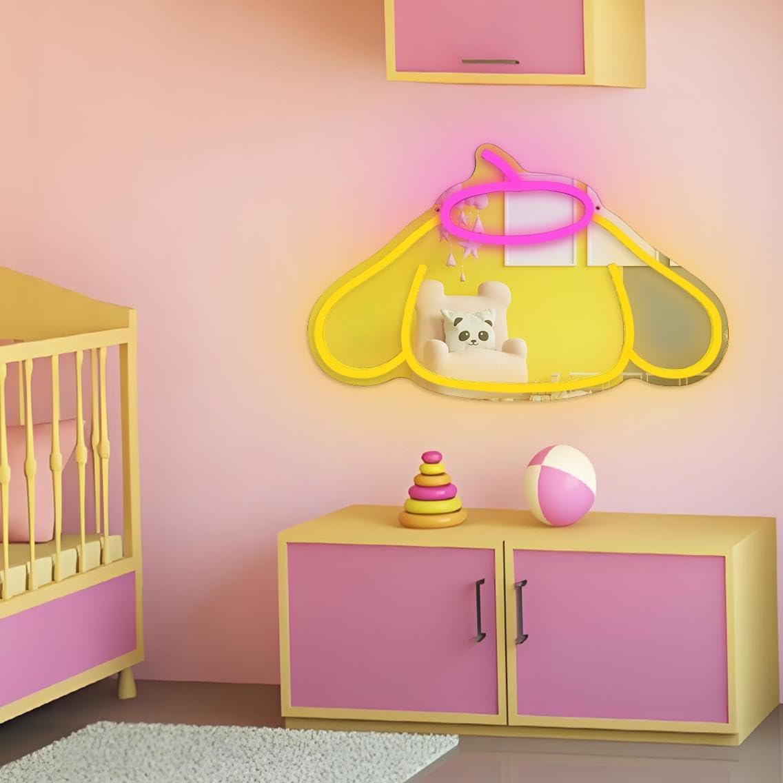 Pom Purin Mirror Neon Sign Dimmable LED Light Sign for Dresser Room Decor Neon Light Up Sign Mirror Bedroom Wall Locker Room Living Room Birthday Gift