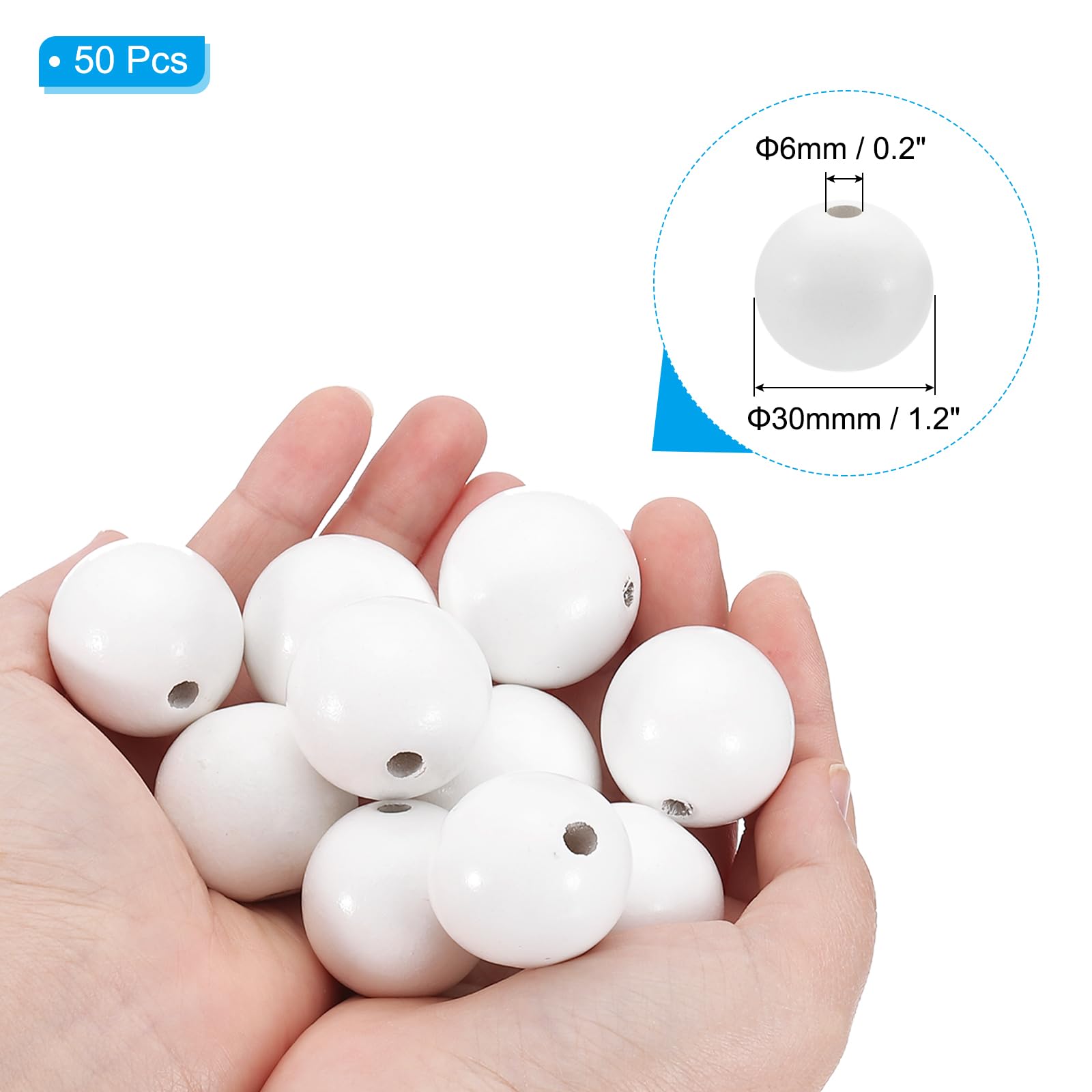 PATIKIL 30mm Natural Wood Beads, 50 Pack Wooden Beads Round Loose Beads Spacer Beads for DIY Craft Jewelry Making Home Decoration White - Image 2