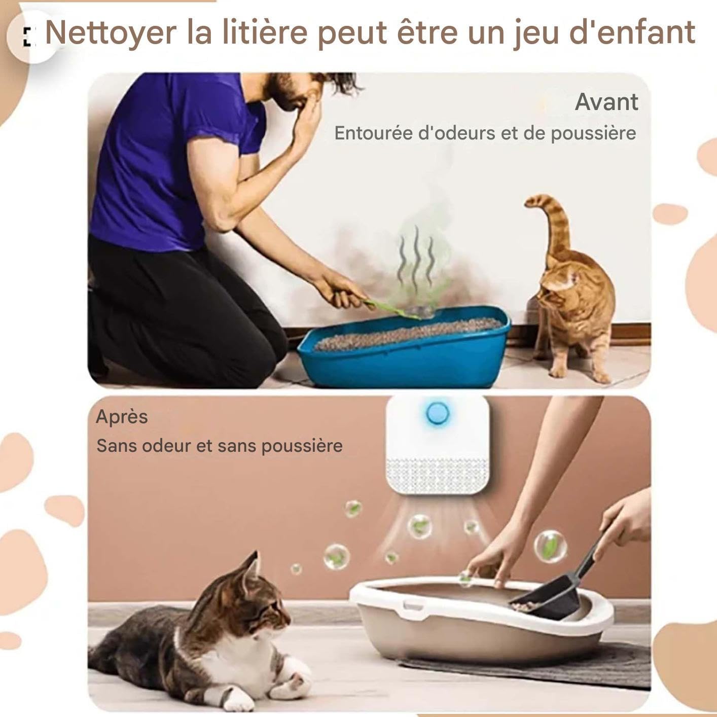 Désodorisant pour Bac à Litière | Absorbeur Assainissant Sécurisé | Désodorisant Automatique pour Litière avec Détecteur de Présence,Maison, Intérieur, Extérieur,