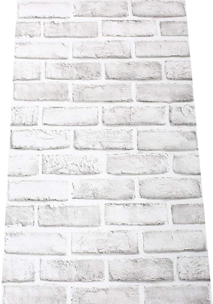 Faux Brick Wallpaper, H2MTOOL Removable Self Adhesive White Gray Wallpaper Peel and Stick for Home Decor (17.7” x 78.7”, White Grey)