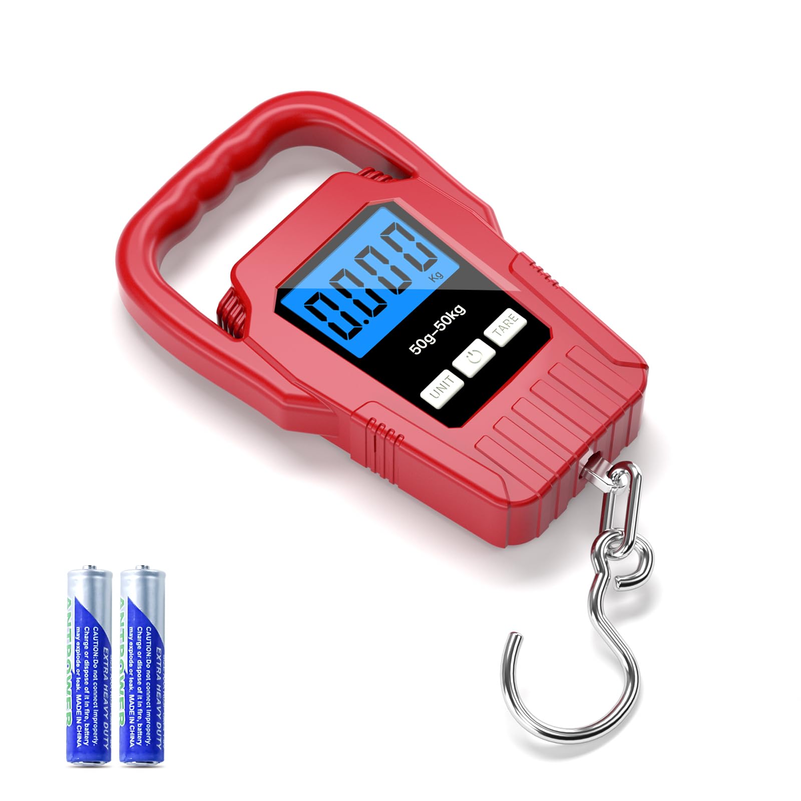 Photo 1 of Digital Fish Scale Hanging Scale Fishing Scale,110lb/50kg Luggage Scale,Upgrade Large Handle & Backlit LCD Display, Electronic Balance Digital Fishing Postal Scale, Red, Fishing Gifts for Men
