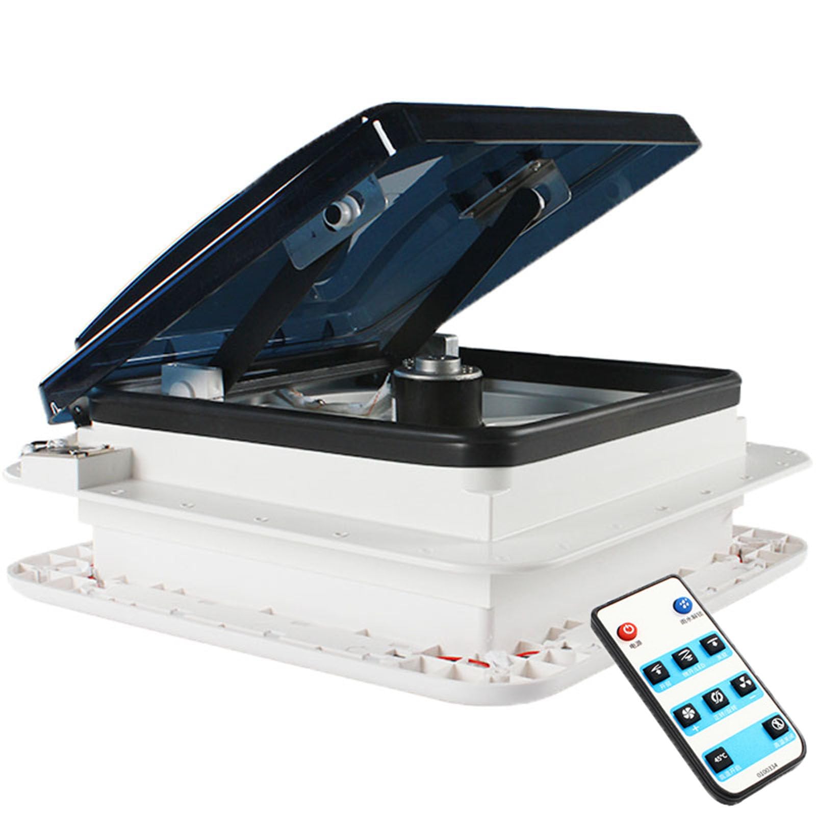 14" x 14" RV Dachowy wentylator wyciągowy 6 prędkości odwracalny | z oświetleniem LED 12 V Automatyczny pilot zdalnego sterowania z czujnikiem deszczu, przydymiona pokrywa