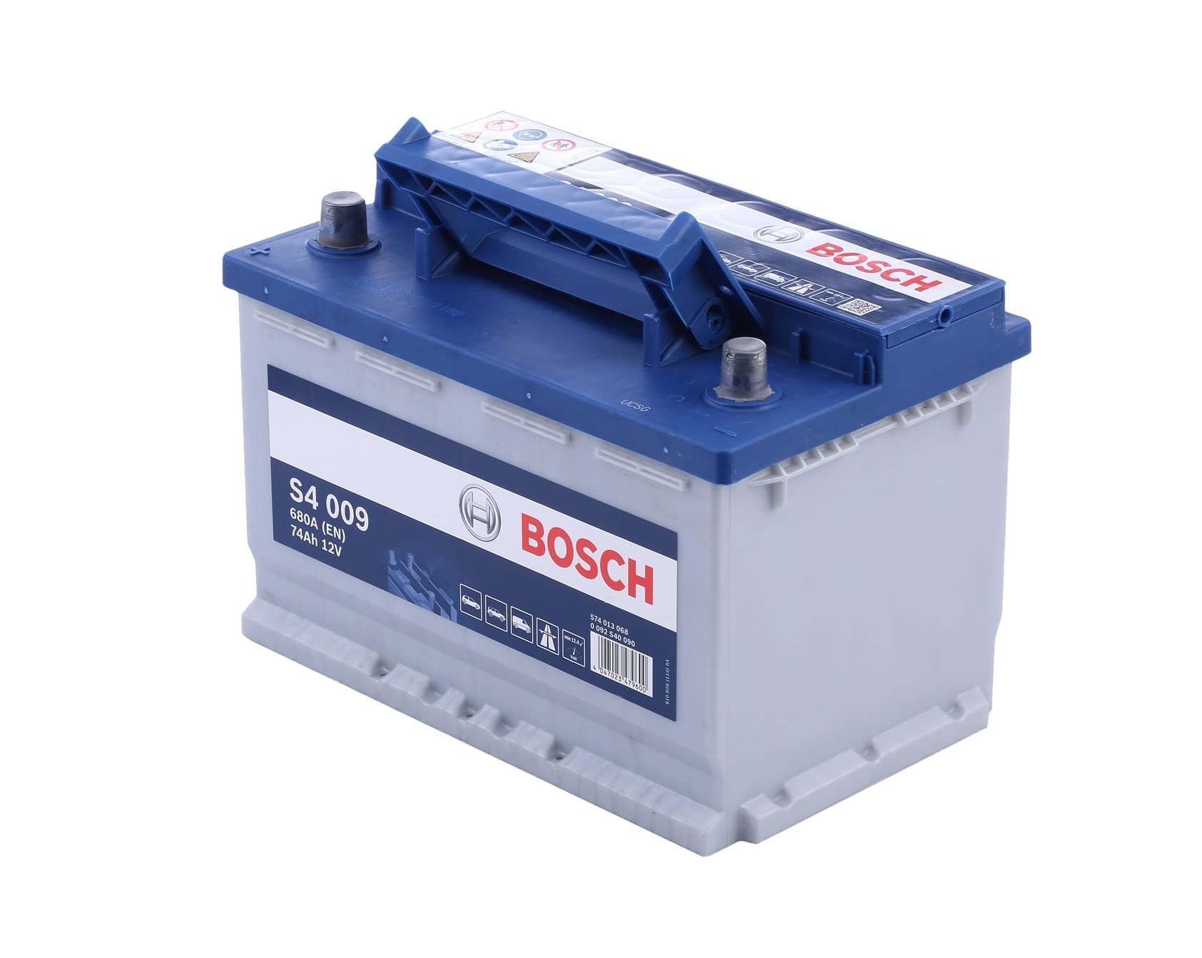 BOSCH Batería 74, Ah 680, A/EN 0 092 S40 090 L 278mm B 175mm H 190mm Compatible con JEEP GRAND CHEROKEE II WJ, WG, FIAT DUCATO Caja/Chasis 230 DUCATO Caja/Chasis 280 DUCATO Autobús 230