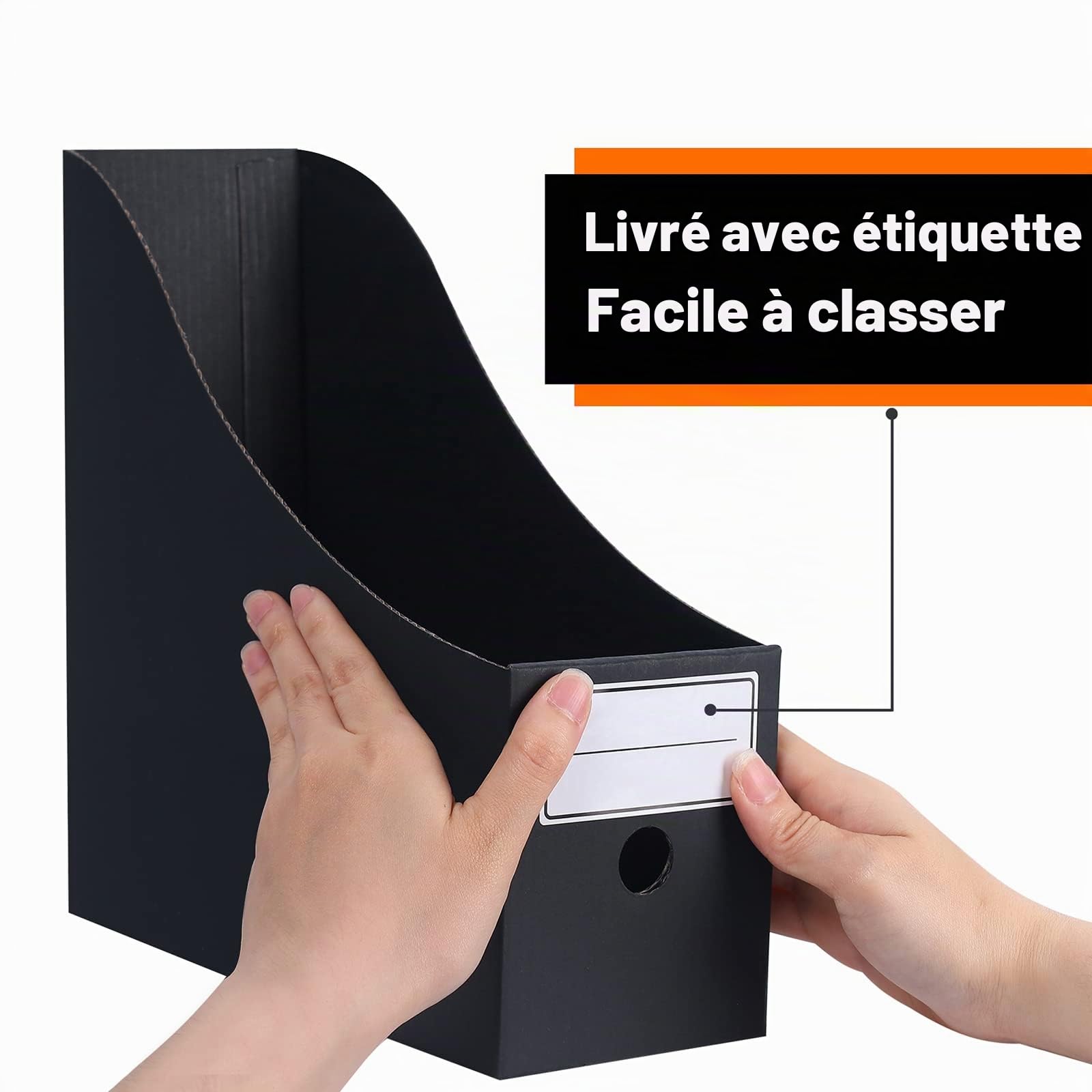 Lot de 6 Porte-revues en Carton, dos 10 cm, Dimensions 26,7 x 26 x 10,2 cm, Pour documents au format A4 - Couleur Noir