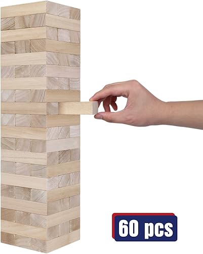 Miniatura 3 de GOTHINK Prepárate para divertirte juego de torre de madera gigante, más de 3.2 pies de alto, 60 piezas con funda de transporte, perfecto para