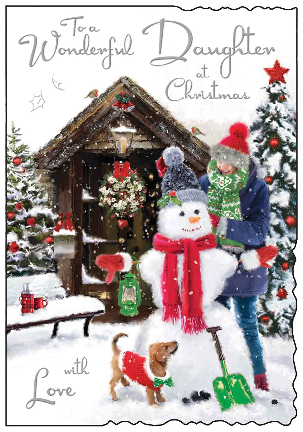 Weihnachtskarte 'To A Wonderful Daughter' – Mit Glanzfolie & Rotem Umschlag
