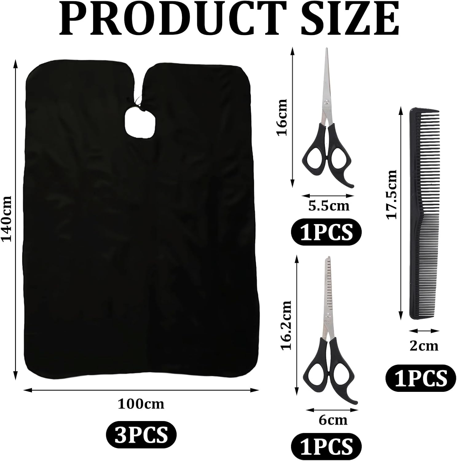 ヘアカットキット付きバーバーケープ3点セット、ヘアスタイリスト、サロン、家庭用の再利用可能なヘアカットケープ 男女兼用