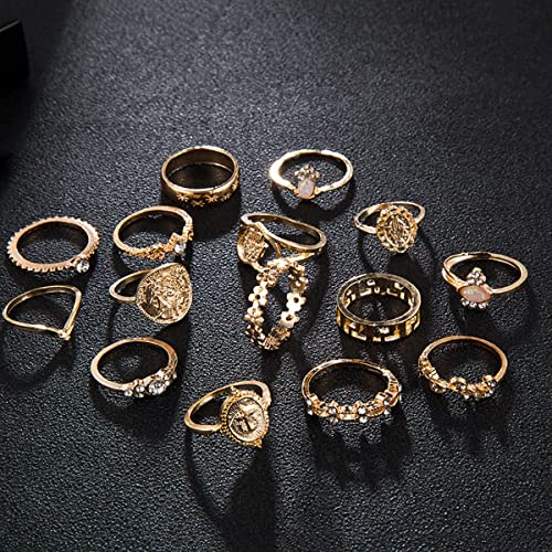 Plated Contemporary Stackable Rings Set of 15