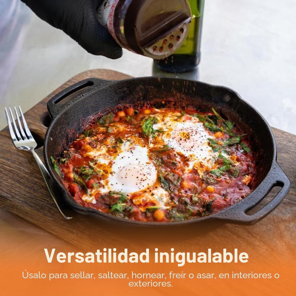TEXAS CLUB - Sartén grande de hierro fundido, 30 cm - Sartén con mango de metal para parrilla y barbacoa