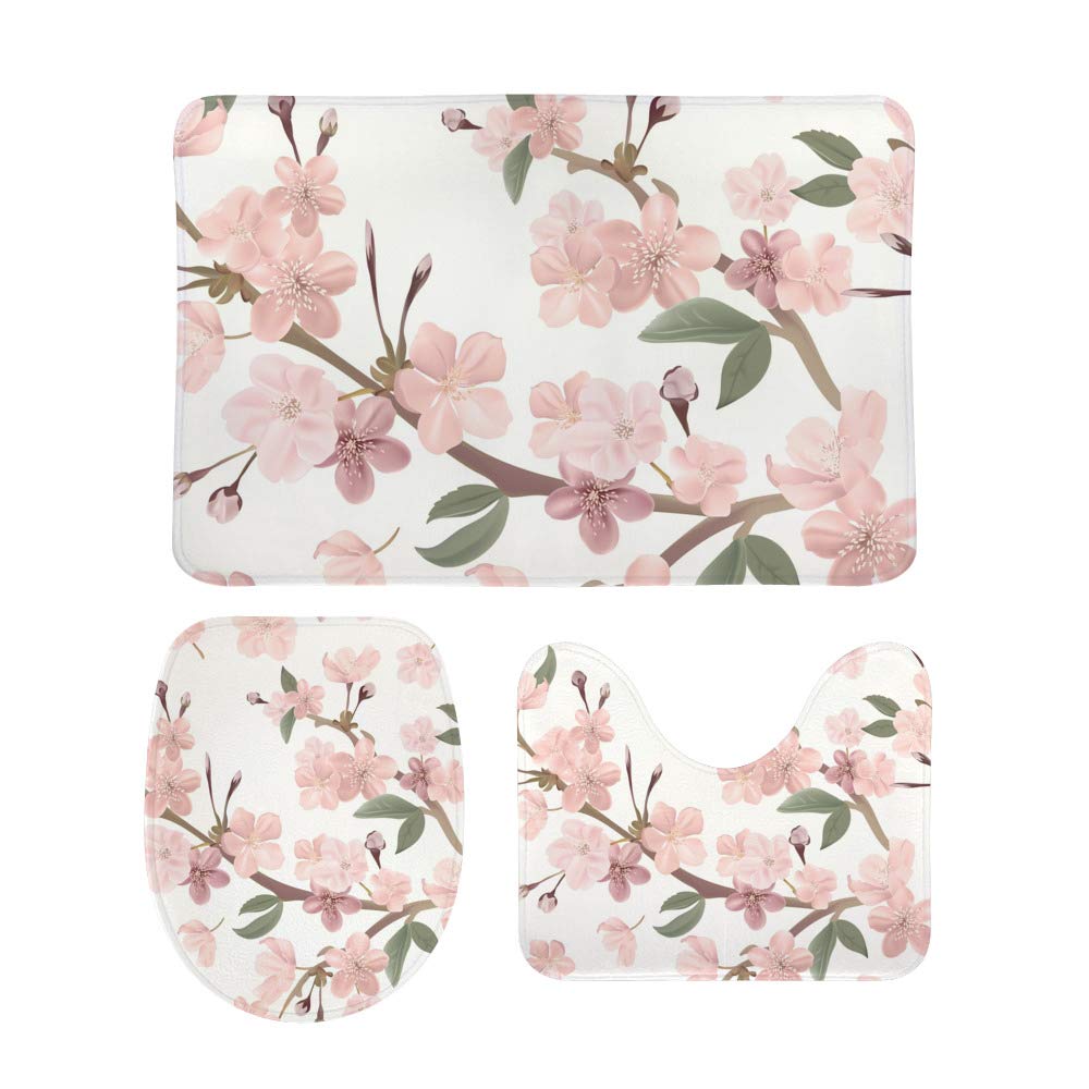 Tapis de bain absorbants lot de 3 en velours rose motif feuilles