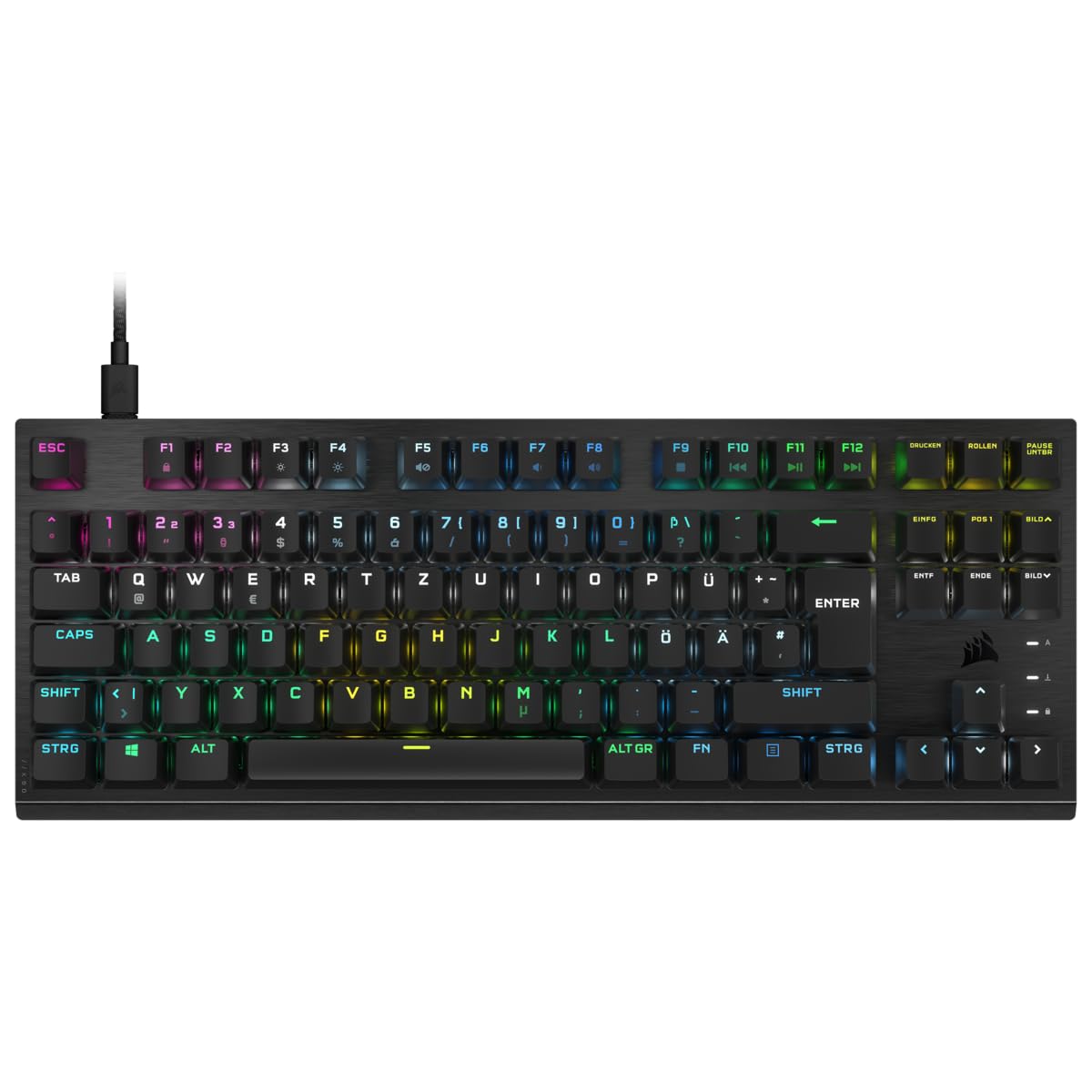 Corsair Tastiera da gioco Tenkeyless meccanica ottica K60 PRO TKL RGB - Interruttore OPX, custodia in alluminio spazzolato, cavo USB Type-C staccabile, layout DE, QWERTZ - Nero