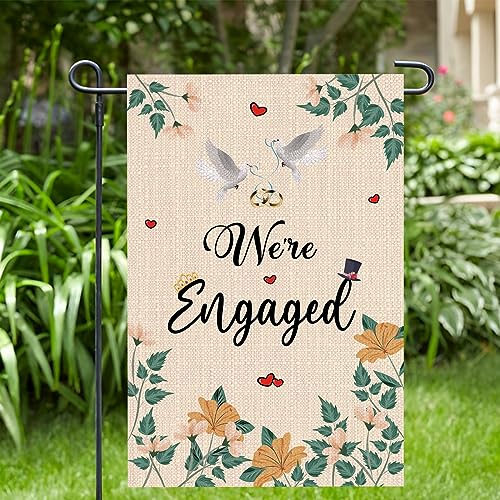 Kimini-Ki We're Engaged Garden Flag, Engagement Garden Flag, Bridal Shower Party Yard Lawn Decorations, She Said Yes Bachelorette Wedding Party Outdoor Sign, Double-sided Printing