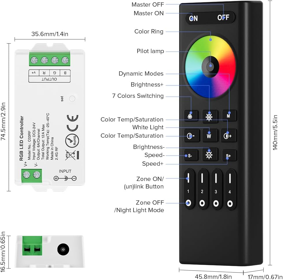 BTF-LIGHTING RC03RFB Remote Control layout and functions