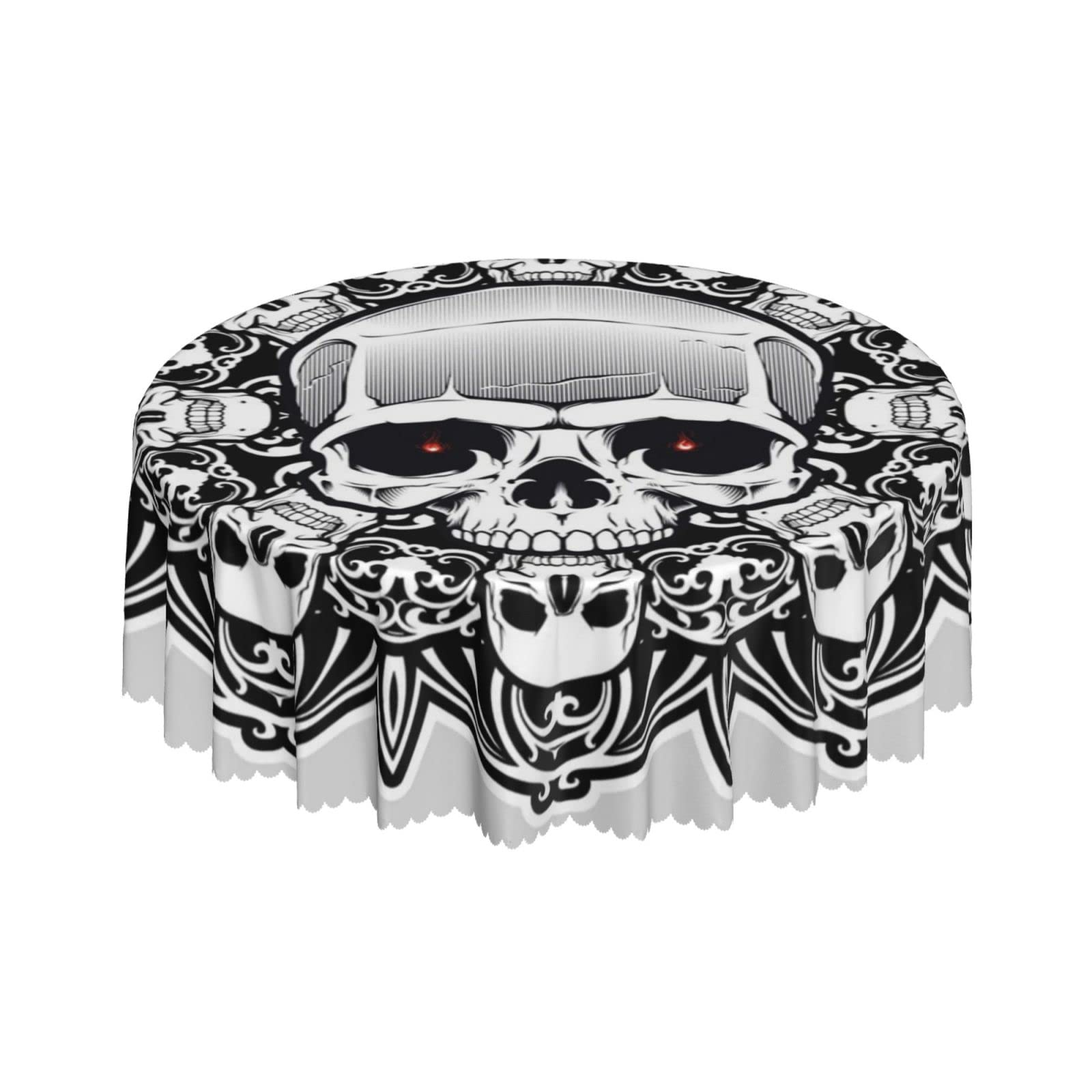 Lsjuee Skull Over Mandala Death White Round Tablecloth 60 Inch Printed Washable Tablecloth for Dining Party Holiday Fall Home Decorative