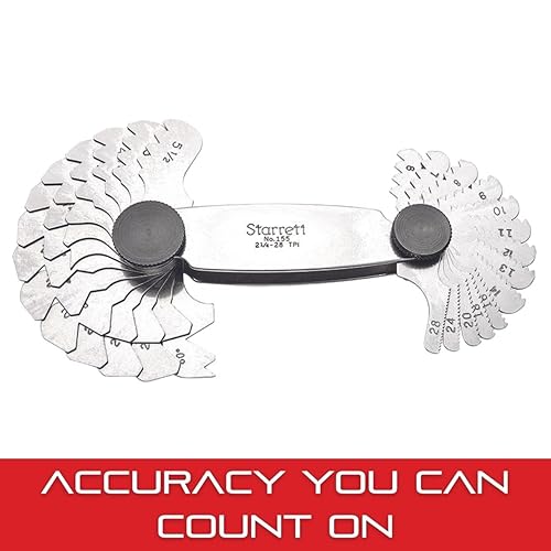 Miniatura 11 de Starrett Medidor de paso de tornillo de acero con dispositivo de bloqueo, ideal para trabajos de construcción y mejoras del hogar, rango