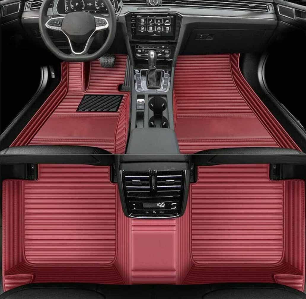 Custom Personalized Floor Mats ，Luxury Full Coverage All Weather Car Floor Mats，Anti-Slip Leather Car Mat Set ，Custom Floor Mat， for 99% of Cars, Trucks & SUV. (Streak Wine red)