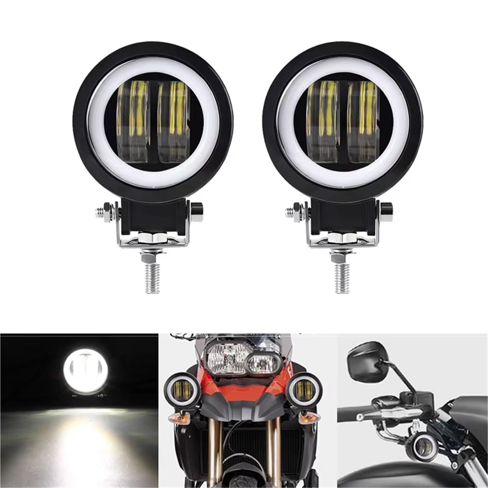 MESKEL Fari Anteriori Moto per Camion SUV UTV ATV Trattore fendinebbia Moto Universale 3 "fari da Lavoro Angel Eye LED Portatili | 2Pieces