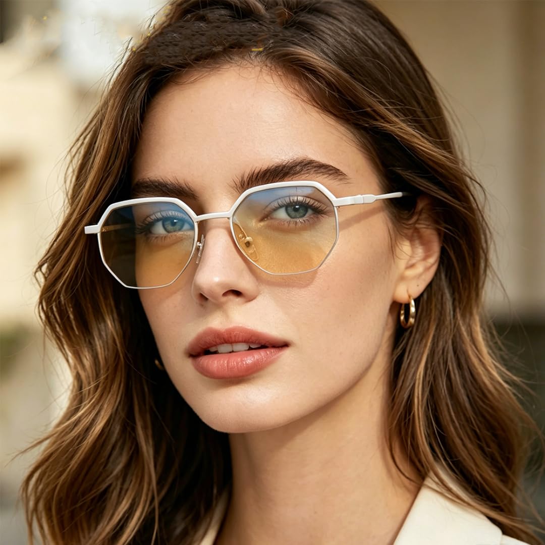 Occhiali da sole retrò da uomo in metallo senza montatura UV400 da donna