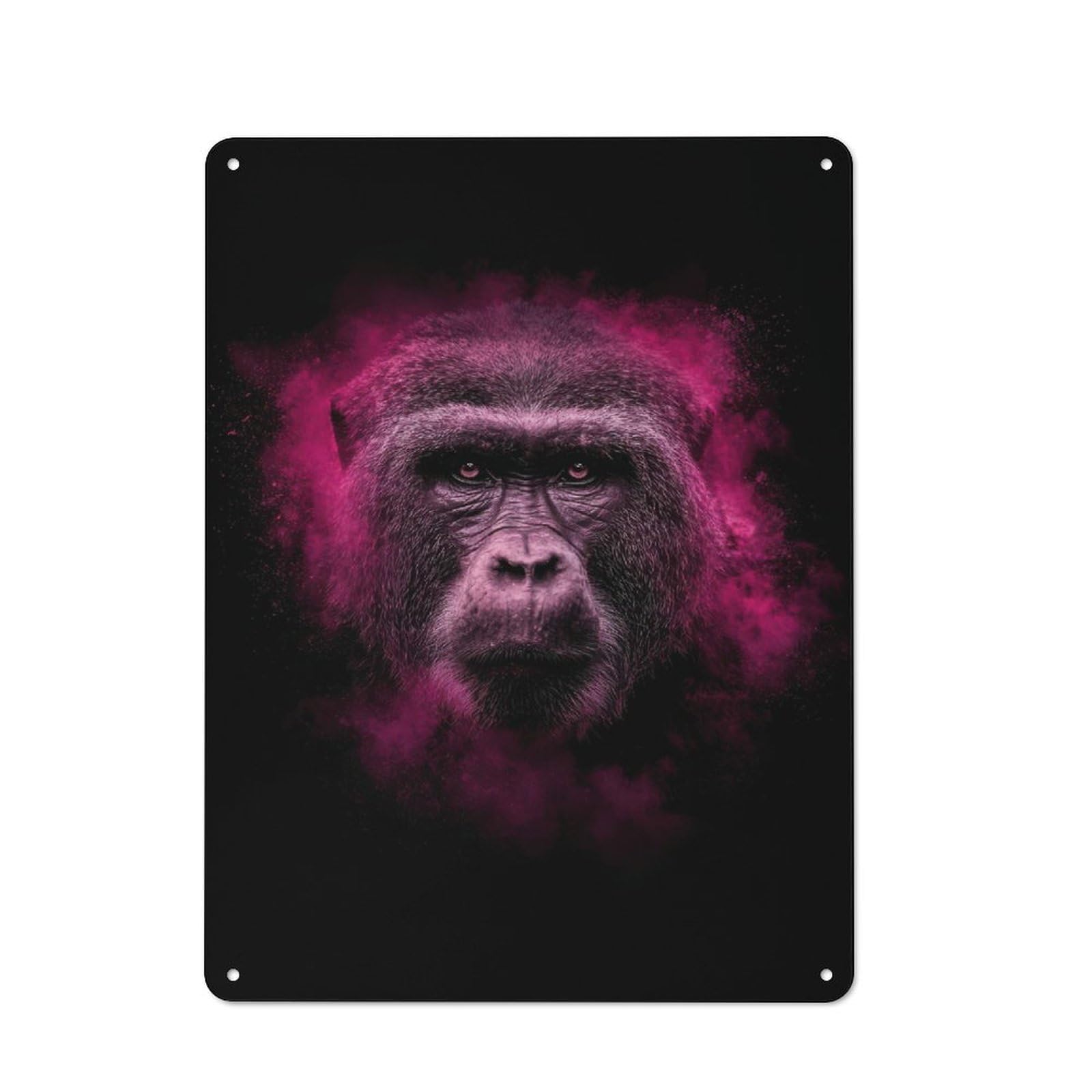 Gorilla with Pink Smoke Explosion Decorative Metal Plaque 40x30cm, Loft Style Urban Room Decor for Flat, Bar, Studio Or Gallery Wall